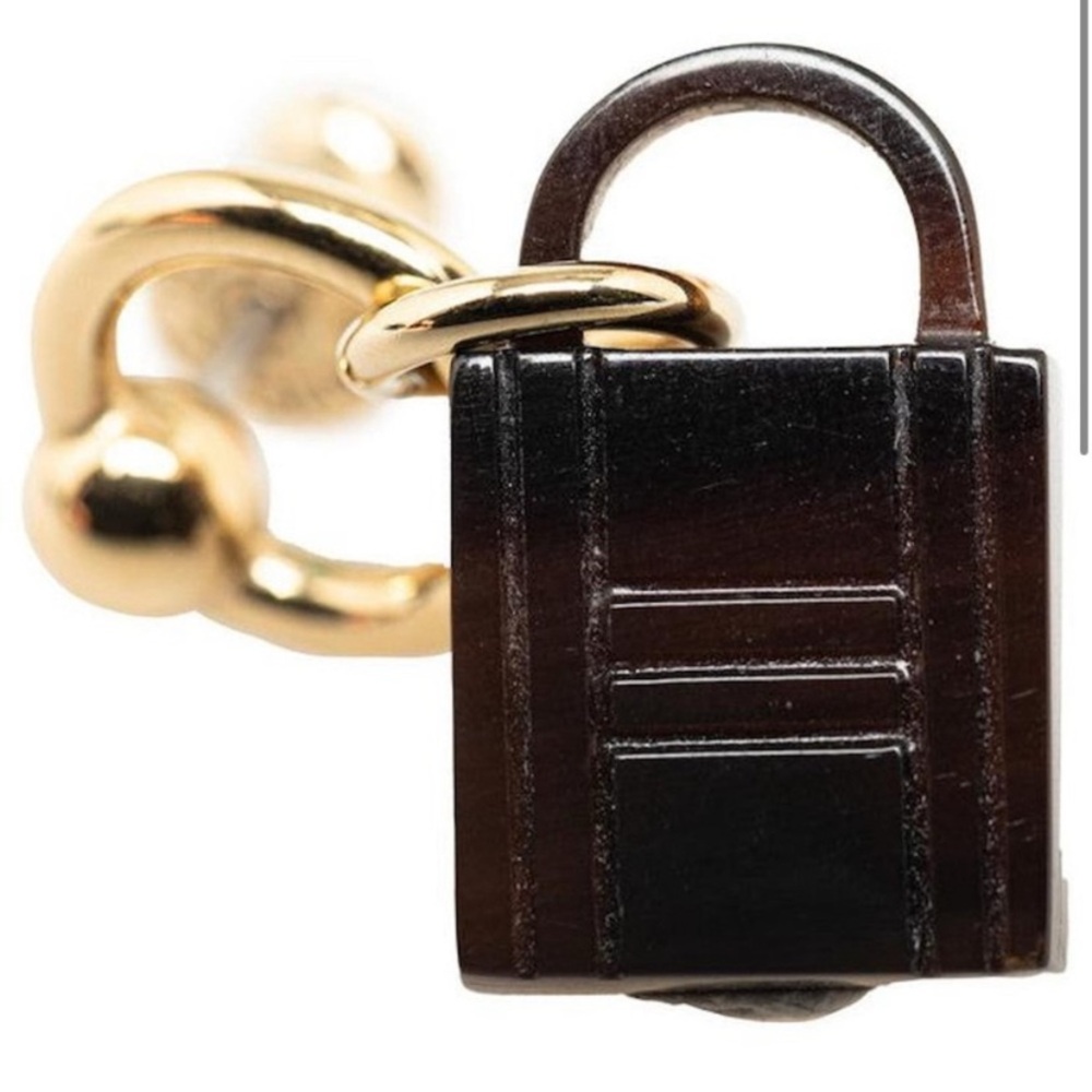 Hermès Authentic Amulet Maroquinier Kelly Cadena Earrings Brown Golden New W Box - Picture 4 of 16